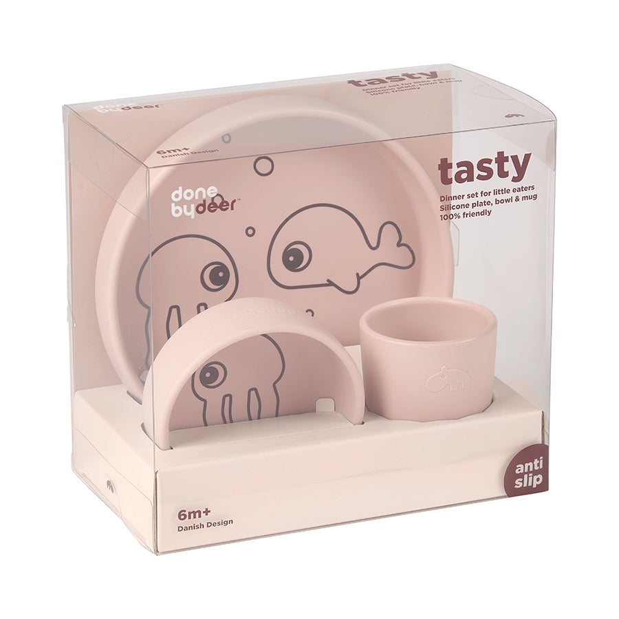 Done by Deer Silicone Dinner Set - Sea Friends Powder Pink