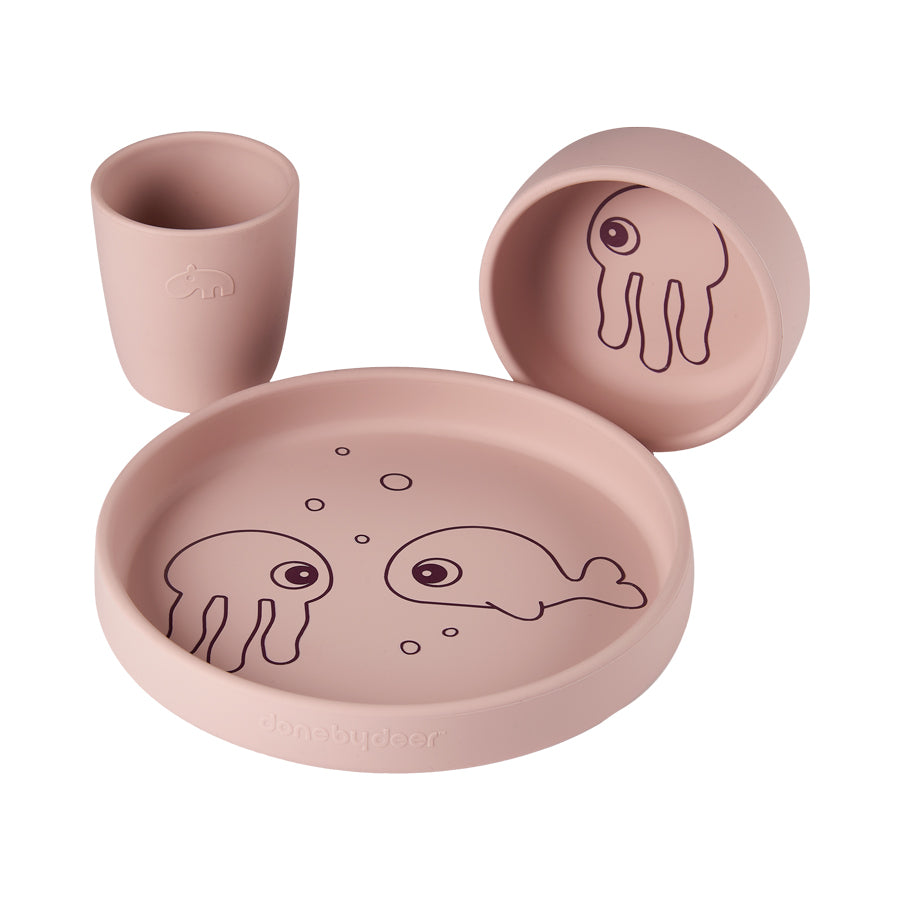 Done by Deer Silicone Dinner Set - Sea Friends Powder Pink