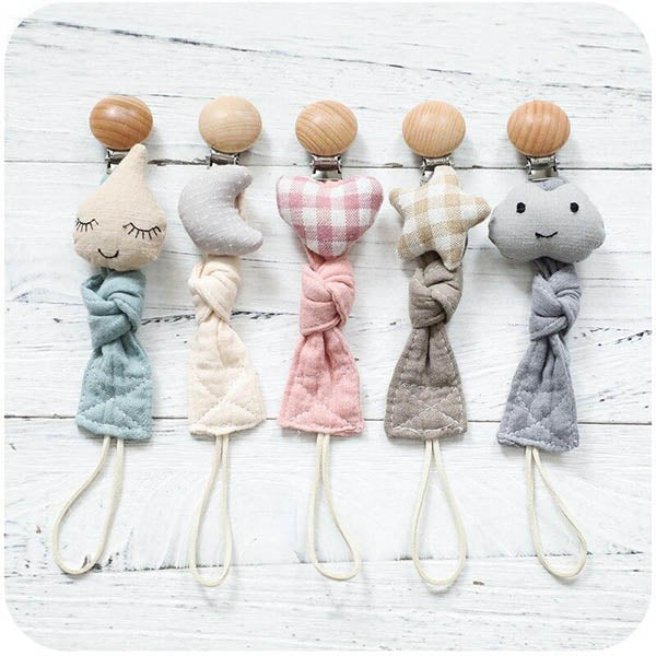 Cotton Cloth Dummy Clip Pacifier Chain - Moon