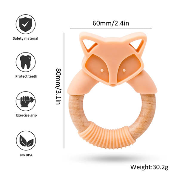 Fox Silicone & Wood Teether