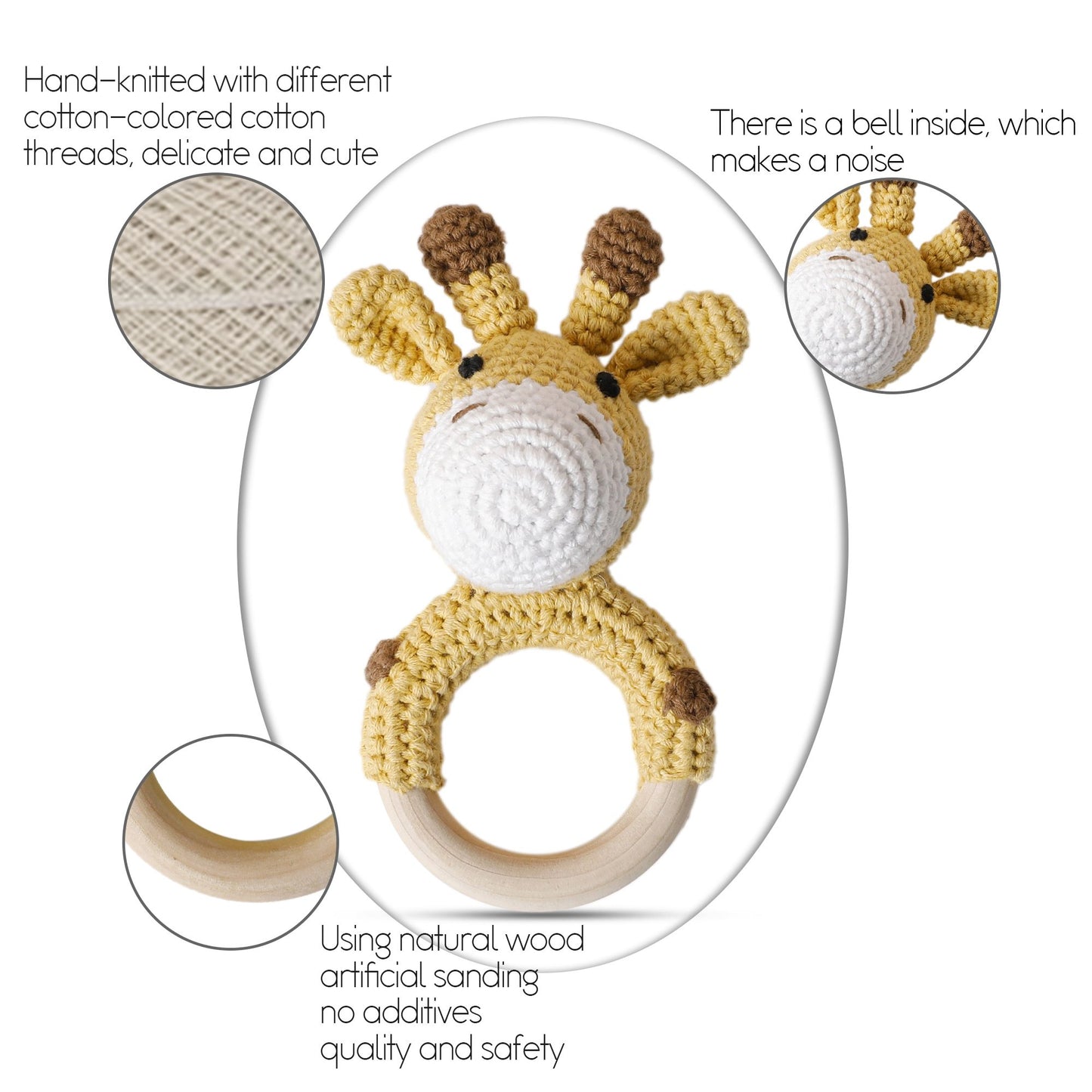 Wood Crochet Rattle - Giraffe