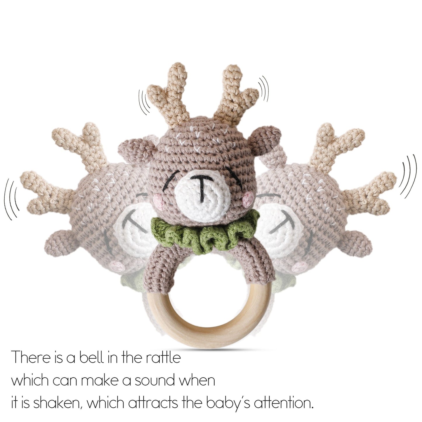 Wood Crochet Rattle - Reindeer