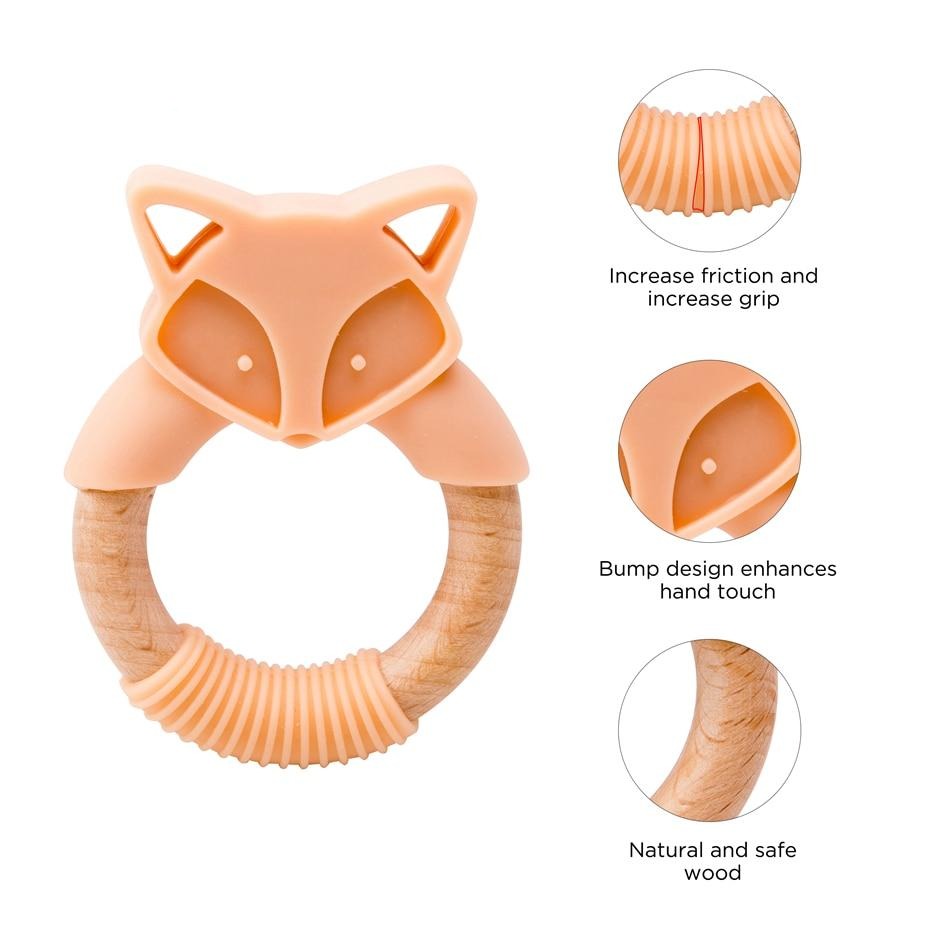 Fox Silicone & Wood Teether