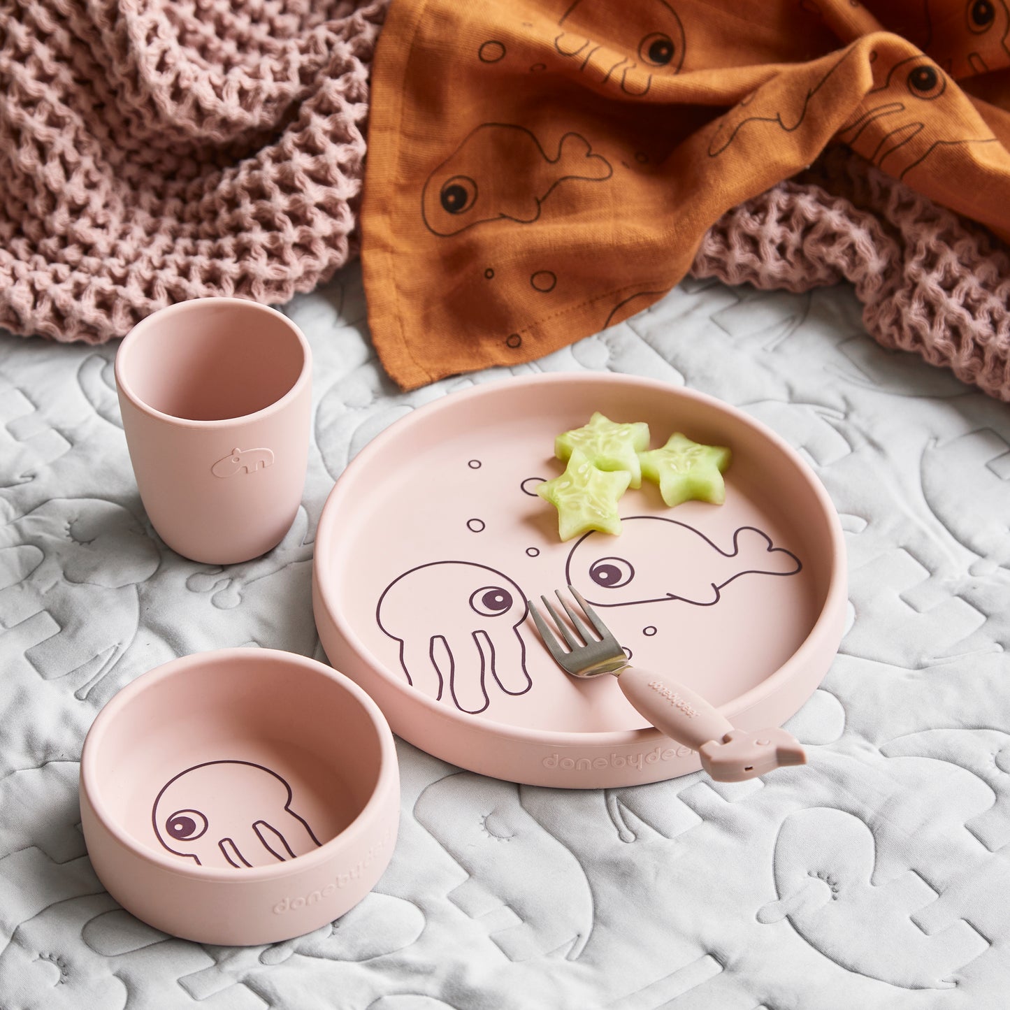 Done by Deer Silicone Dinner Set - Sea Friends Powder Pink